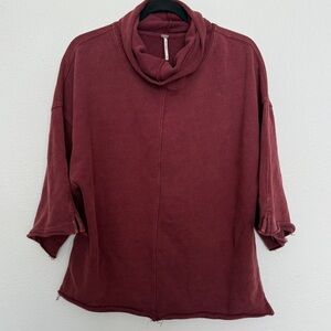 Free People | Burgundy Oversized Cowl Neck Dolman Sleeve Cotton Sweatshirt